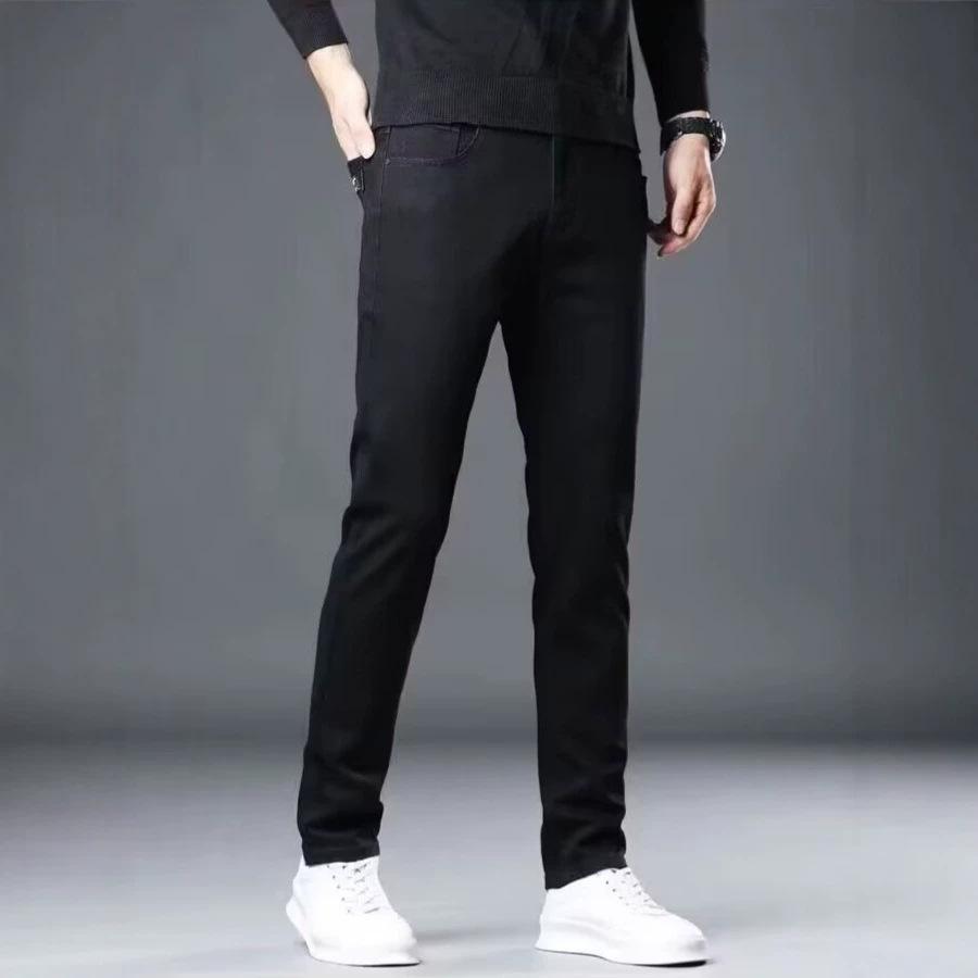 Summer thin high elasticity not easy to fade men's jeans straight slim fit medium high waist deep gear loose business