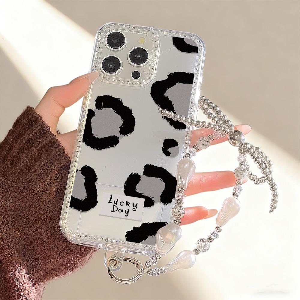 Bracelet Chain Phone Case For iPhone 17 16 15 13 14 for 17Air 17 12 14 16 Pro 17 14 16 Pro Max Sparking Diamond Cute Pattern Hard Cover With Lanyard