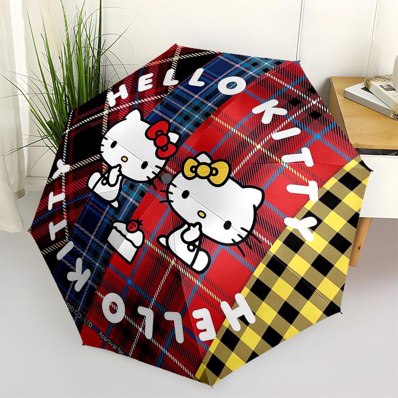 

1pc Hello Kitty Tartan Plaid Pattern Umbrella with Plastic Handle,Suitable for All Seasons Home Travel Outdoor UmbrellaSanlio447