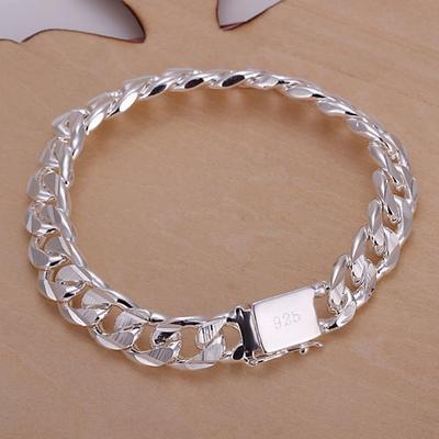 925 Sterling Silver 10mm Side Chain Bracelet Fashion Jewelry