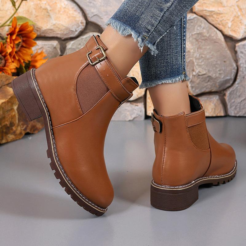 Women's Plus Size Euro-American New Style Autumn Winter Martin Ankle Boots – Round Toe Wedge Platform with Buckle Detail Wholesale