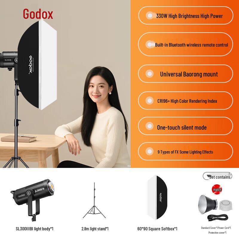Godox SL300BI III Bi-Color LED Video Light with 60x90 Softbox & Stand Kit