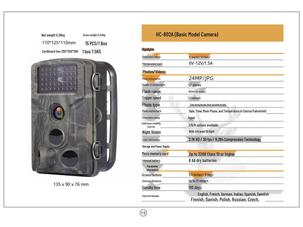 24MP HD Hunting Camera, 2.7K, Infrared, Rain & Fog Resistant, Multilingual HC802A