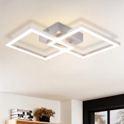 NETTLIFE Modern LED Ceiling Light 24 W, 3,000 K, 2 Silver Square Ceiling Lights, 2,700 LM, Suitable for Bedrooms, Living Rooms and Hallways