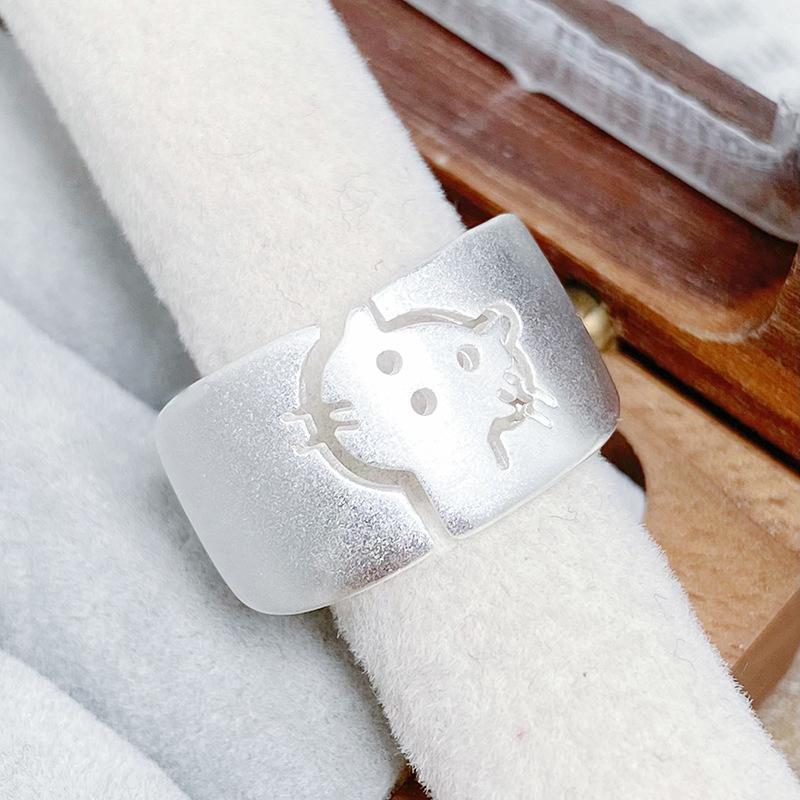 [Meow Rhyme Butterfly Shadow] Cute Sandblasted Simple Plain Ring Open Ring Kitten Butterfly Stacked Wearing Temperament Ring Woman Adjustable opening