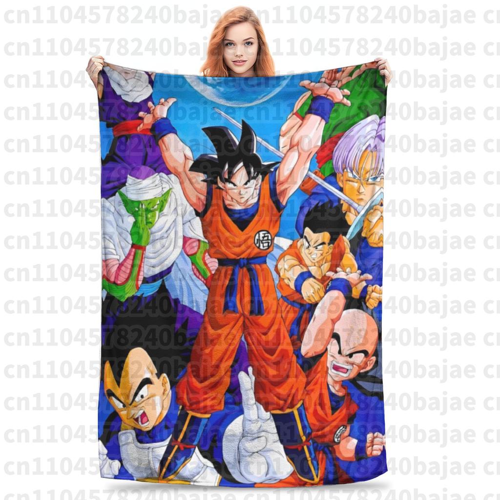 Dragon Ball Z Knitted Blanket Flannel Anime Son Goku Soft Throw Blankets for Bed Bedroom Quilt