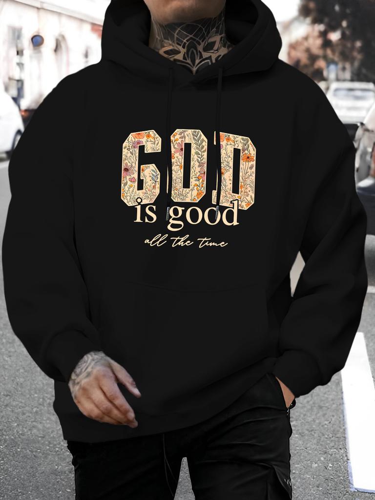 unisex Casual Versatile Style Fashion Hoodie, New Unique Design with "GOD" Letter Graphic Print - Casual Pullover, Kangaroo Pocket, Stretch Fabric, Pe