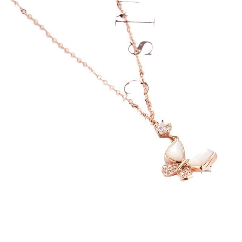 Pure Purple Gold Inlaid Zircon Butterfly Necklace Foreign Gas Color Gold Light Luxury Collarbone Chain