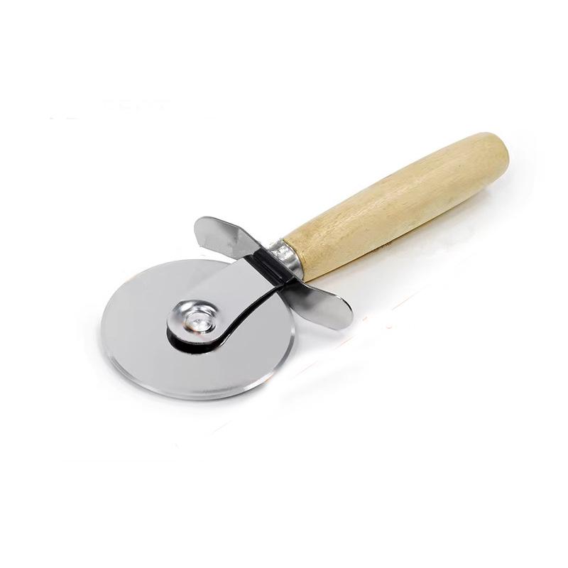 Stainless Steel Pizza Cutter with Wooden Handle - Single Wheel Pizza Roller and Pie Divider Baking Tool