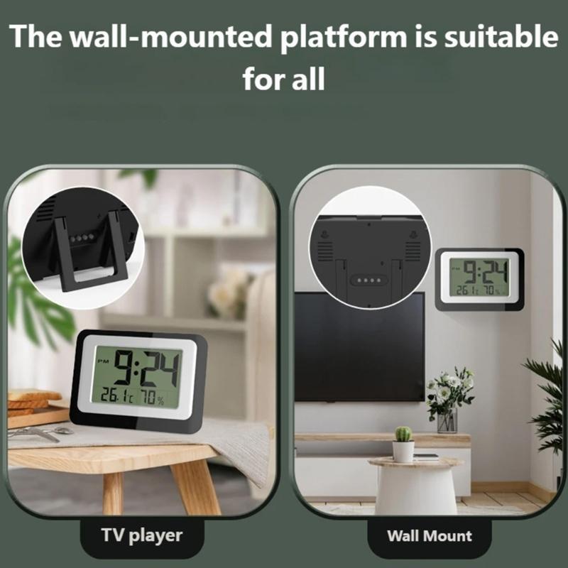 Digital Alarm Clock with Large LCD Display Backlight Temperature Hygrometer Monitor Flexible Mounting Option Easy Setups