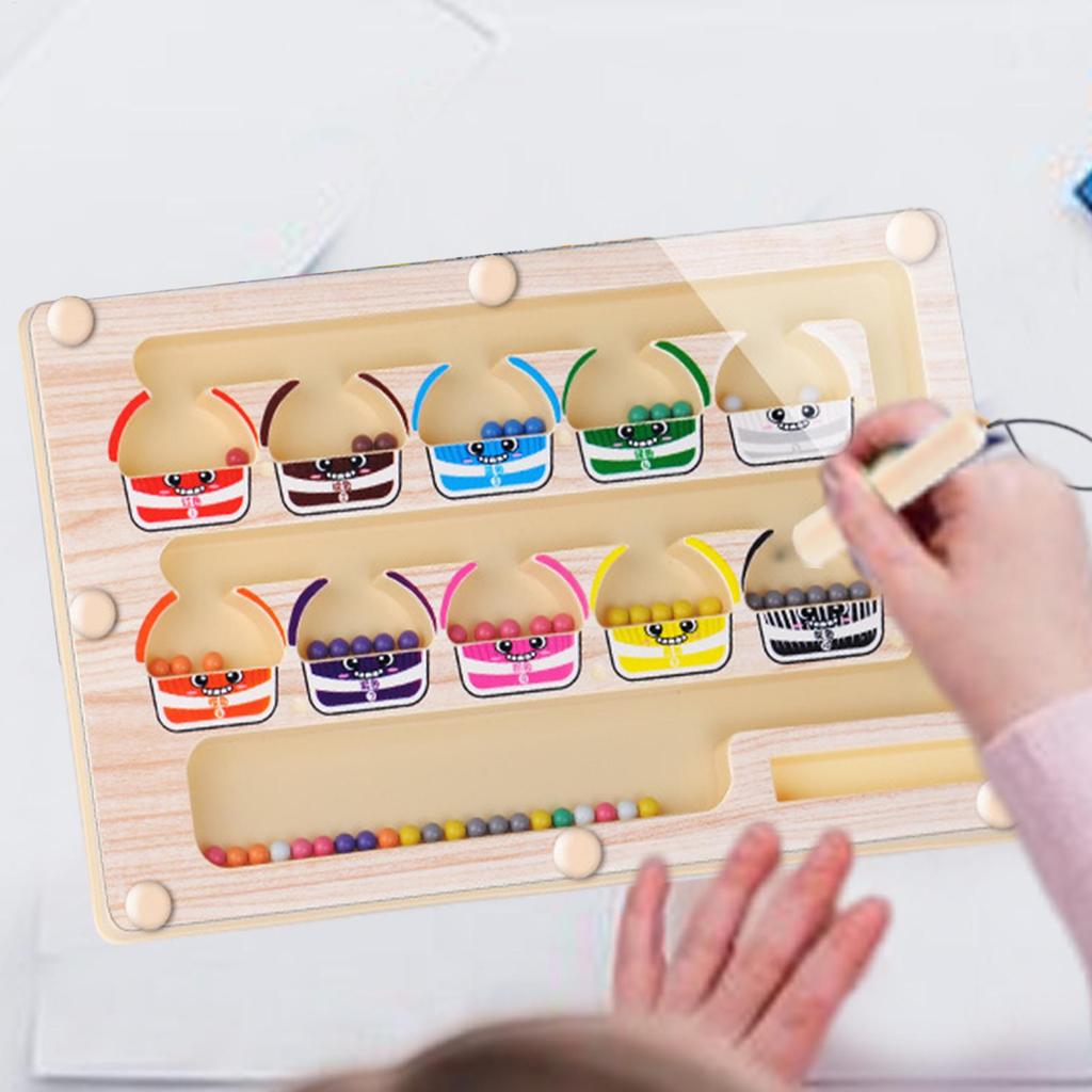 Montessori Magnetic Color Sorting Maze Number Maze Toys Wooden Puzzle Activity Board Fine Motor Toys for Toddlers Boys Girls