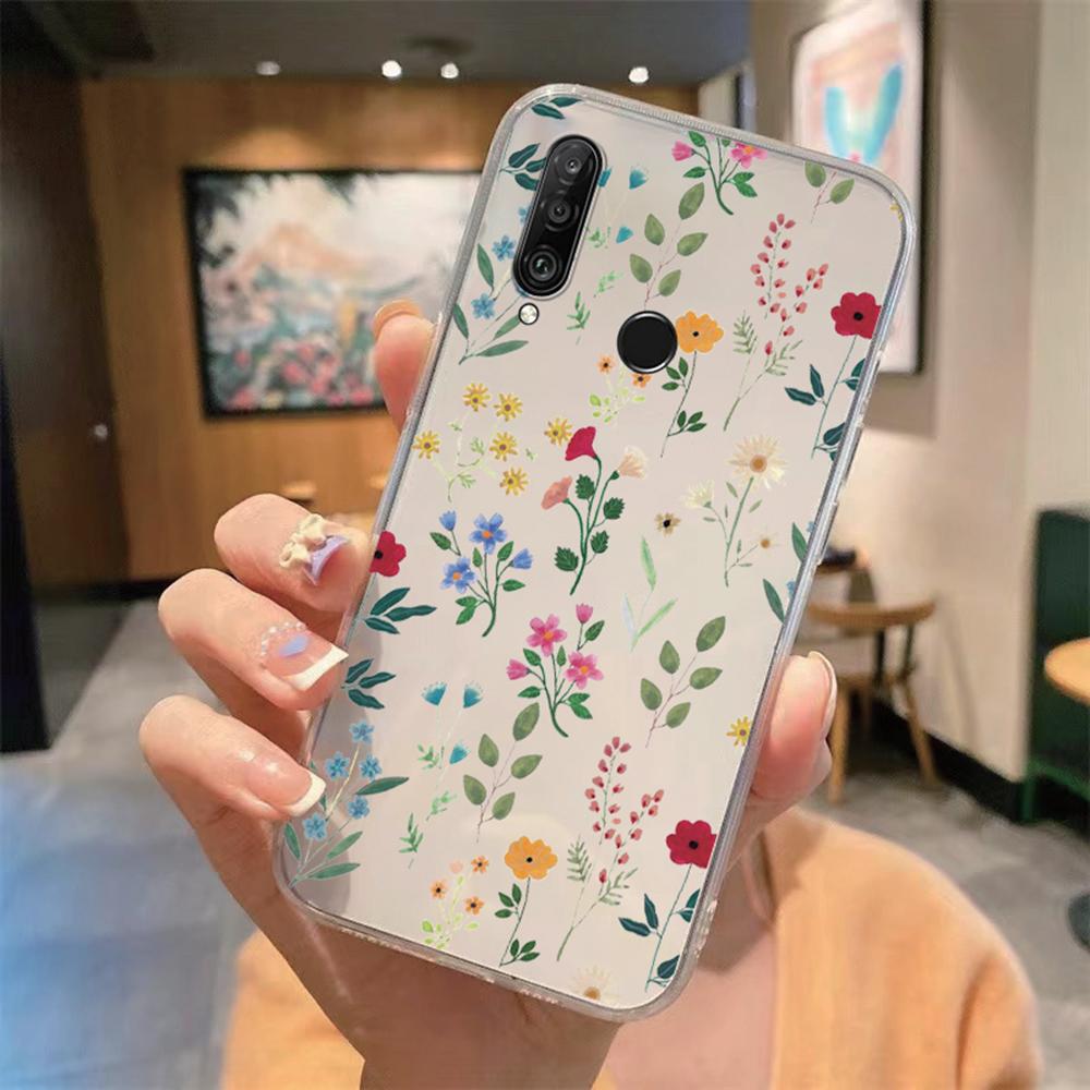 

Purple Flowers Phone Case For Huawei P30 P20 Lite Mate 20 Y6 Y7 2019 Korean Clear Transparent Soft TPU Minimalist Plants Cover Huawei Y6 2019