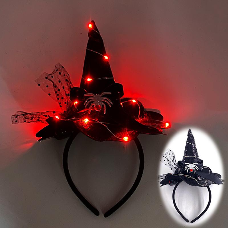 Funny Halloween LED Light Witch Headband Glowing Witch Hat Hairbands For Adult Kids Headband Girl Headwear Hair Accessories