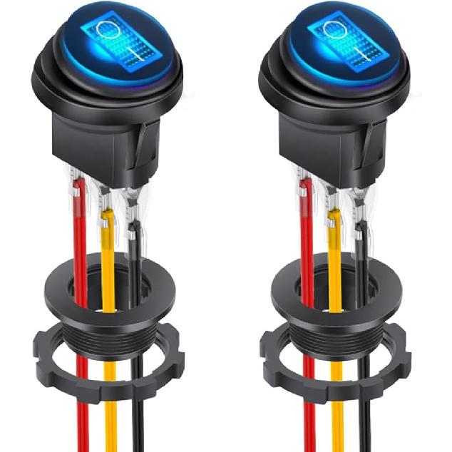 2PCS 12V UL Listed Round Rocker Switch, Waterproof LED Rocker Toggle Switch with Shell, Lighted ON Off SPST 3 Pin Rocker Switch for Car RV Marine