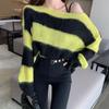 Pullover Off Shoulder Striped Sweater Mode Lockerer und fauler Strickpullover Mantel Damen Langarmshirt Herbst