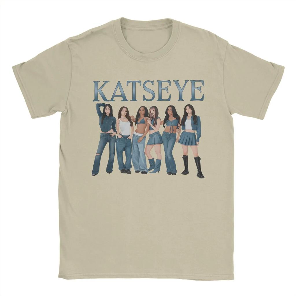 Katseye Denim Outfit Collage Fan Tribute Cotton TShirt Loose Fit for Global Girl Group Stans Comfortable Fashion Tshirts