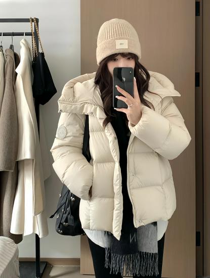 Women s Short Hooded Down Jacket - Cloud Puff Winter Coat with Petite White Duck Down (2025 Style) L (125-165 jin)