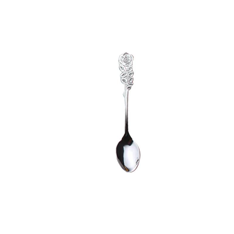 1 Pcs Colorful Stainless Steel Rose Spoon Flower Handle Coffee Tea Small Stirring Ice Cream Dessert Spoon Household Kitchen Tool