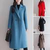 Women Autumn Winter Solid Color Woolen Coat Lapel Long Sleeve Two Buttons Pockets Mid-length Woolen Cardigan Outwear