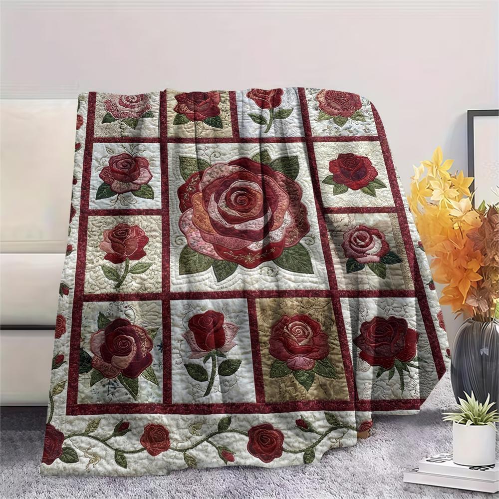 Rose Flower Print Flannel Blanket, High quality Comfortable for All Seasons, Home Decor, Warmth and Comfort, Perfect for Christmas Gifts101