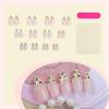 24Pcs Leopard Print French Tip Press On Nails Medium Almond Fake Nails Bow Glue On Nail 3D Pearl Gems Cute False Nails French Stick On Nail Bow