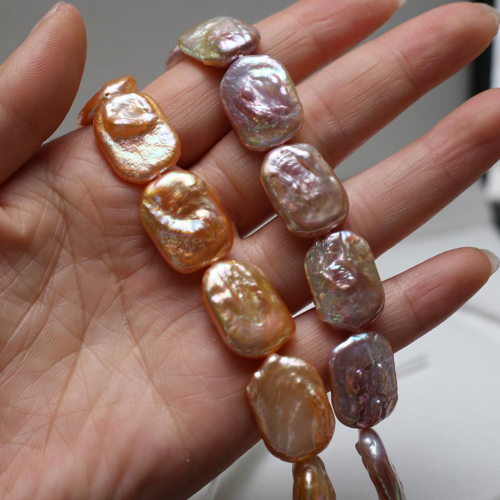 1String, Pink Purple Natural Freshwater Pearls, Handmade Square Shape Pearl Beads, 15×20mm, for DIY Necklace, Jewelry Making Crafts, Length 36 Cm