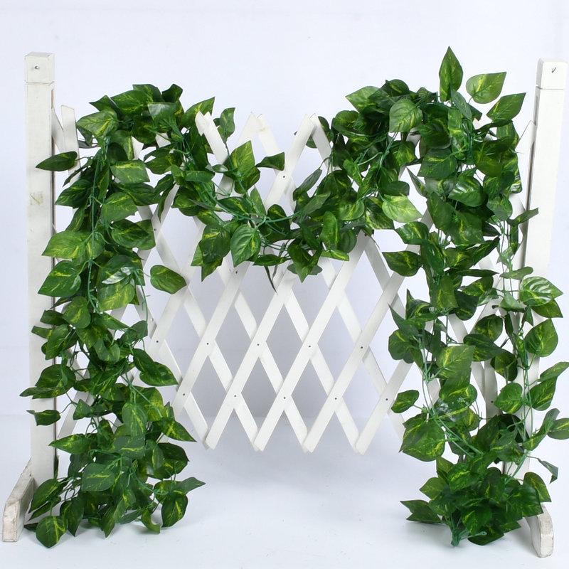 Artificial Rattan Vine Ceiling Decor with Green Radish and Begonia Leaves