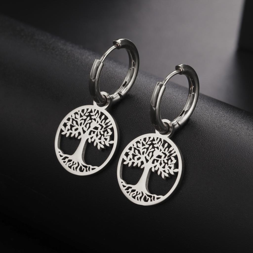 LIKGREAT Fashion 2026 Trend Tree of Life Earrings Silver Color Ear Hoops for Women Vintage Drop Earring Jewelry Amulet Gift