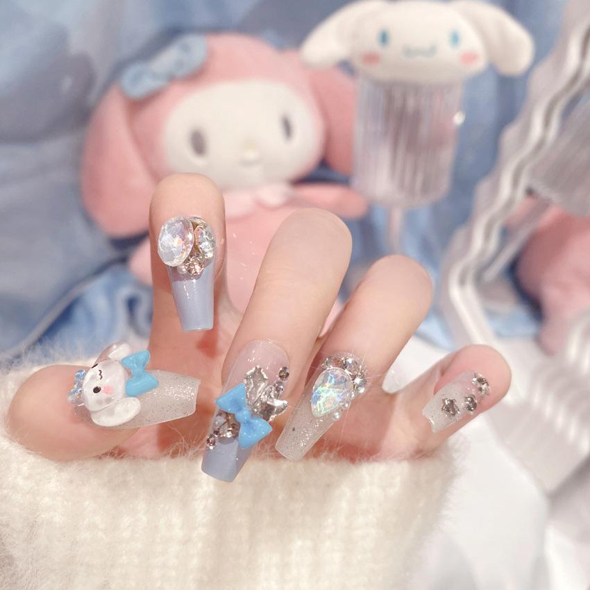 Fake nail art patch, student cute jade cinnamon dog bow model wearing nail art nail art piece handmade U18