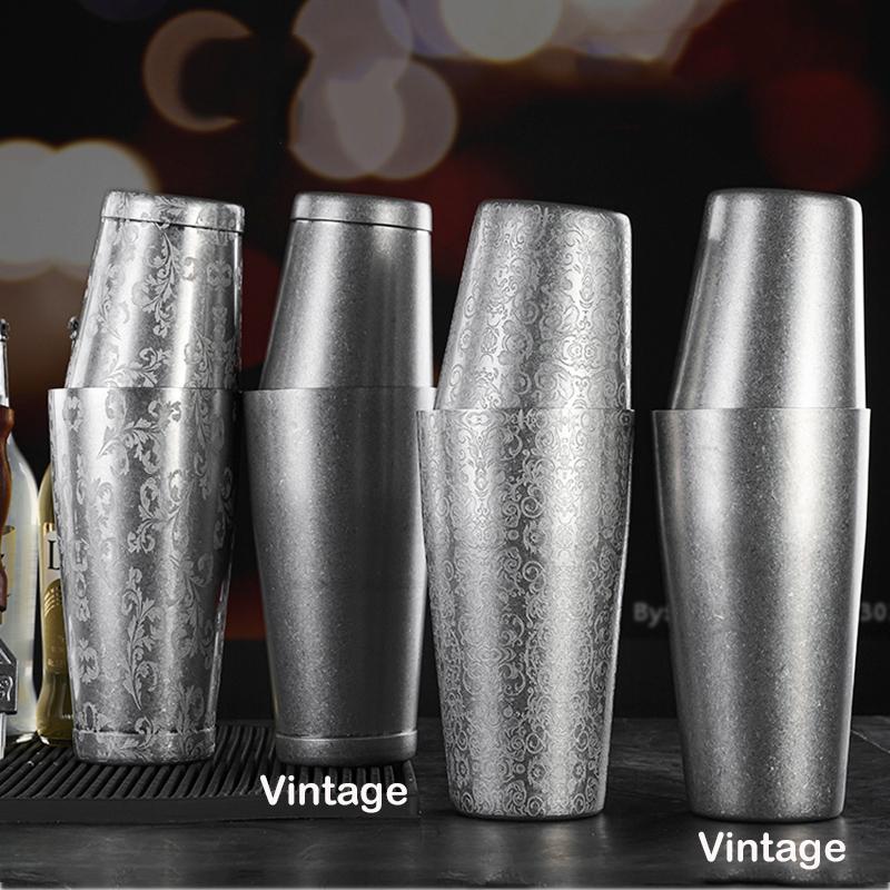 2 Pieces Boston Cocktail Shaker With Etching Pattern Bar Cocktail Shaker Tin Set - 800ml & 500ml