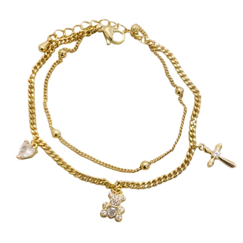 18K Gold-Plated Zircon Bear Cross Bracelet - Fashionable, Versatile, Luxurious Jewelry for Women