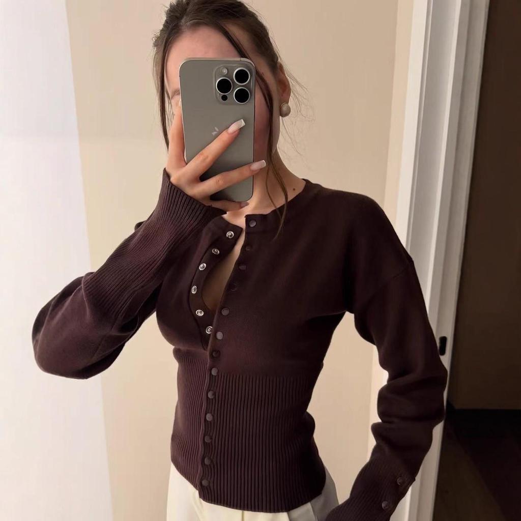 New French Classic Round Neck Knit Cardigan - Women's Autumn/Winter Sweater
