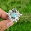 925 Silver Mosaic Balloon Jasper Gemstone Handcrafted Flower Bezel Ring Jewelry