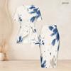 Women Plus Size Round Neck Short Sleeve Printed Tie Waist Top Fitted Skirt Two Piece Set