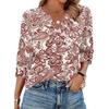Women V Neck Blouse Loose Fit Casual Three Quarter Sleeve Top with Button Detail Lightweight Printed Shirt for Everyday Wear