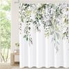 Zasłona prysznicowa z eukaliptusem w kolorze szałwiowym, Akwarelowe liście na górze, Roślina z kwiatowym wystrojem łazienki, Zasłona prysznicowa z haczykami
