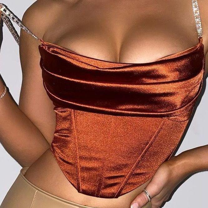 Sexy Women's  Suspender  Vest Rhinestone - Strapped Satin Crop Camisole: Chic & Sparkly, Multiple Colors Available