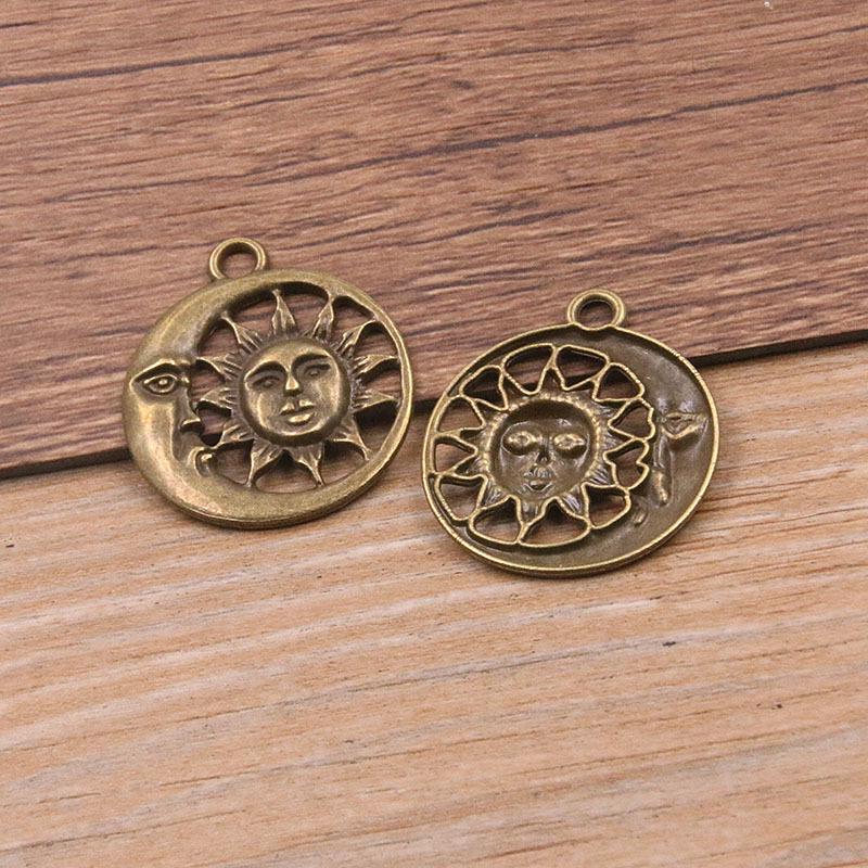 25x29mm Dual-Color Moon, Star & Sun Pendants – Natural Handmade Jewelry Accessories
