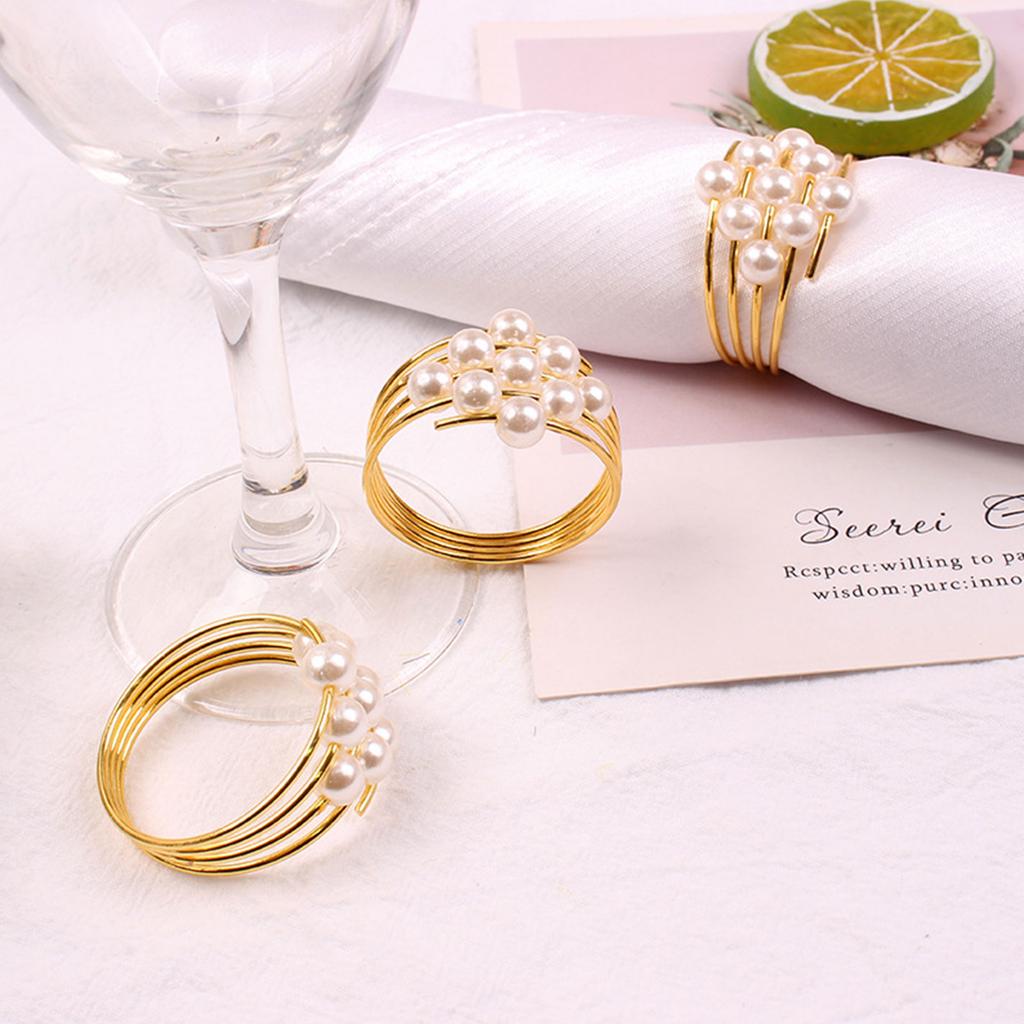 12pcs Gold Pearl Napkin Rings Romantic Table Decor Reusable for Weddings Banquets Holiday Dinners Gift Giving Inner Diameter 3.8cm