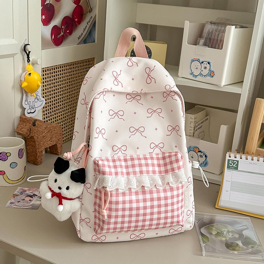 Schoolbag High-value college style schoolbag Women's bow lace backpack Junior high school student literary and fresh backpack
