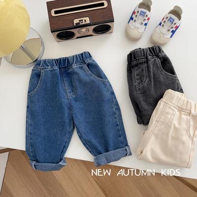 Toddler Boys Solid Color Jeans: Simple Casual Korean Style Pants for Ages 0-5.