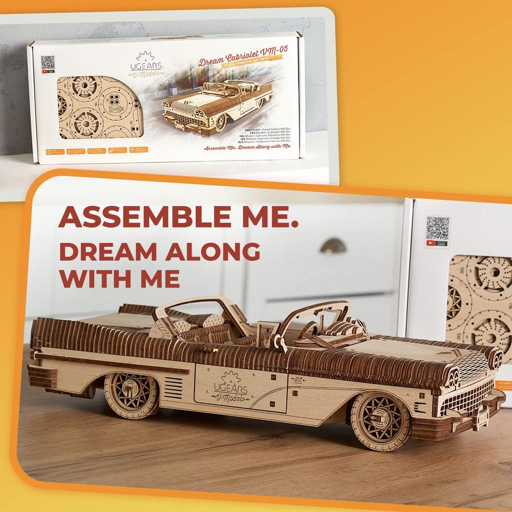 Ugears Dream Cabriolet Wooden Building Blocks DIY Puzzle Assembly Imagination Creativity Toy 70073 VM-05
