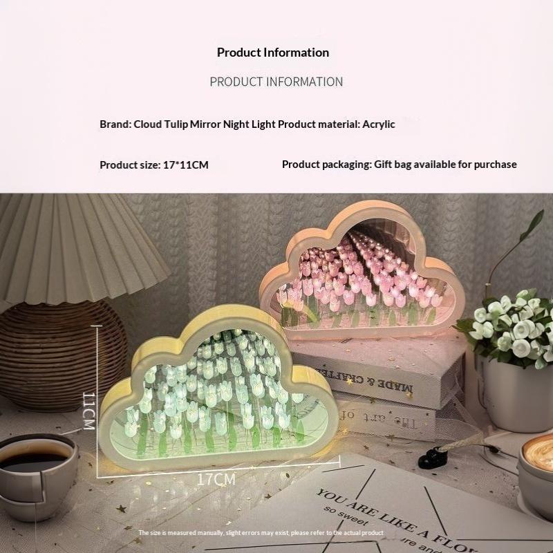 Cloud Shape Tulip Night Light Diy Mirror Flower Atmosphere Lamp Desktop Ornament Creative Handmade Gift For Bedroom Decoration