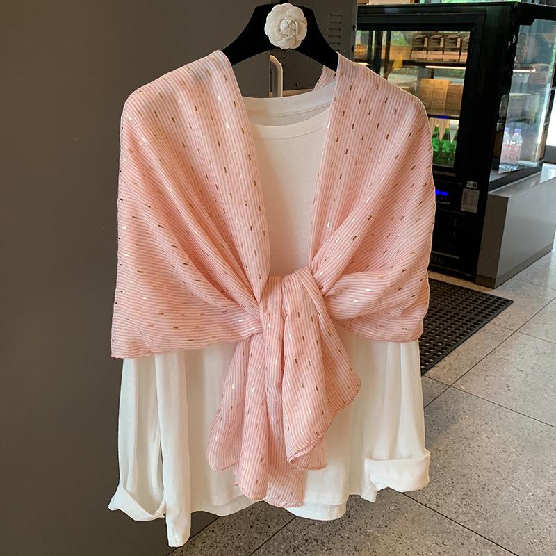 Silk Scarf Women's Summer Korean Version Versatile Thin Gauze Cotton and Linen Scarf Blue Feather Fringed Beach Towel Sun Protection Shawl