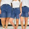 High Waist Elastic Waist Mid Length Shorts-Casual High Waisted Denim Shorts,Stretch Jean Shorts With Adorable Double Pockets