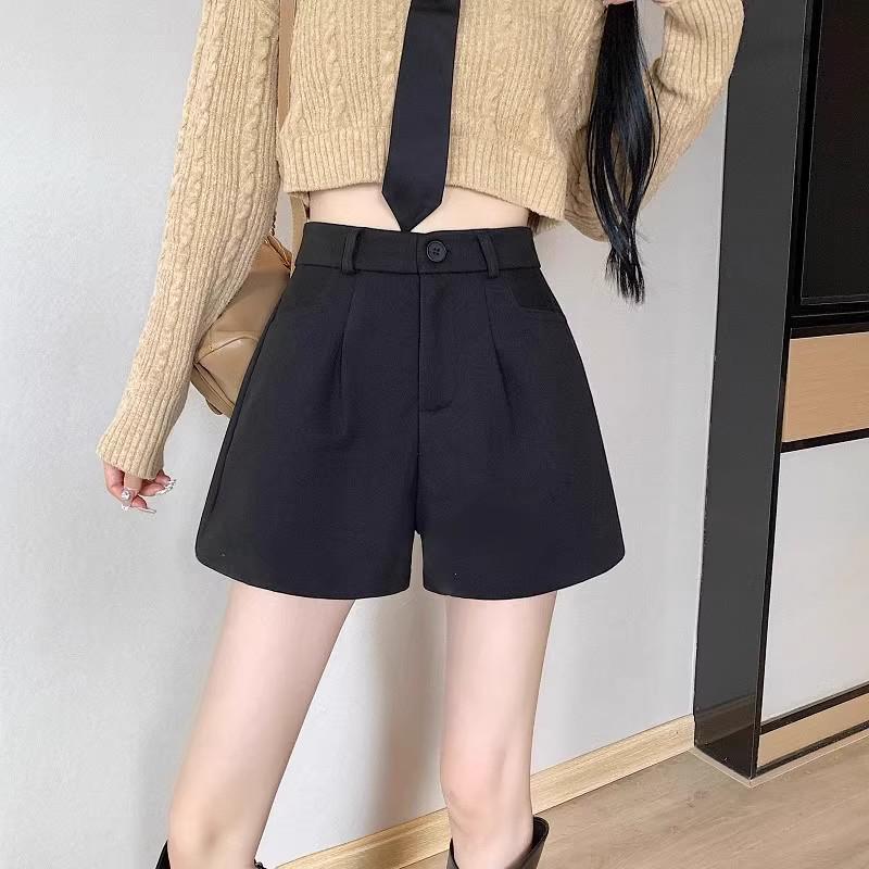 

Women s High-Waisted Woolen A-Line Shorts – Black Slimming Casual for Autumn/Winter 2025 4XL чёрный