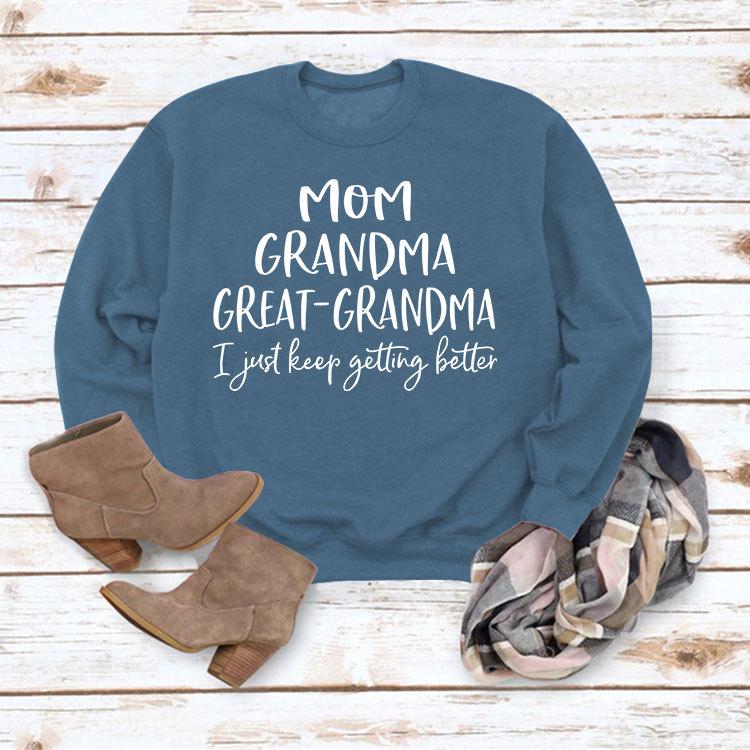 "European & American Fashion Grandma Letter Long-Sleeve T-Shirt, Autumn/Winter, Plus Size"