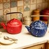 Pretend Play Kitchen Kettle Toy Miniature Enameled Model For Dollhouses Scene Easy Carry Handle Design