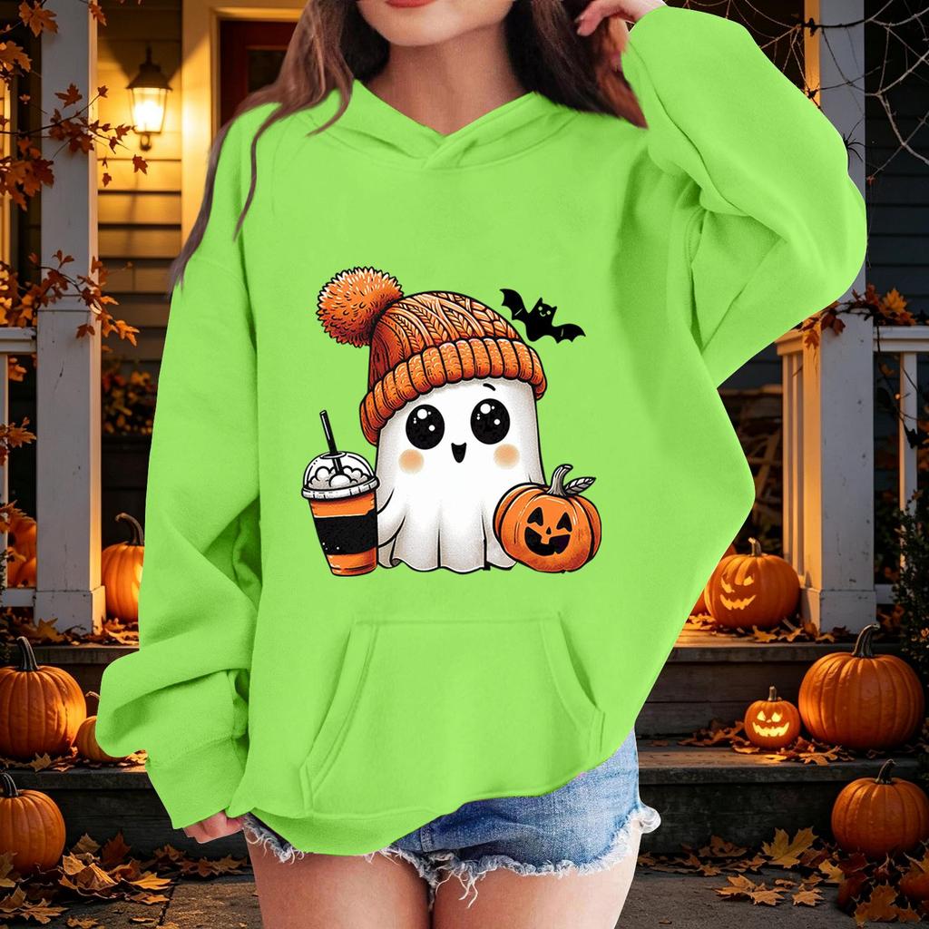 Kids Halloween Printed Hoodie, Loose Fit Casual Pullover for Boys Girls