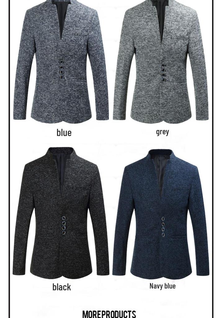 Men's Slim Fit Stand Collar Multi-Button Casual Suit Jacket